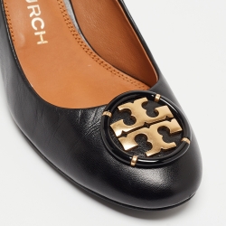 Pre Owned Tory Burch Black Leather Janey Block Heel Pumps Size 38.5