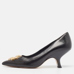 Black Leather Eleanor Pointed Toe Pumps