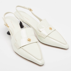 Pre Owned Tory Burch White Patent Leather Slingback Pointed Toe Pumps Size 38