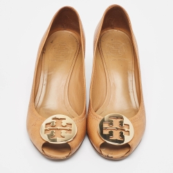 Tory Burch Brown Leather Sally Wedge Pumps Size 37.5