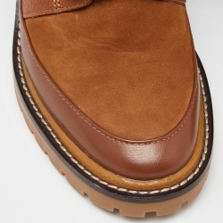 Pre Owned Tory Burch Brown Leather and Suede Block Heel Ankle Boots Size 38