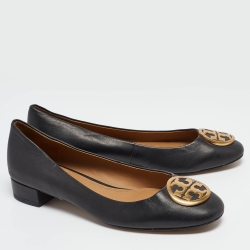Pre Owned Tory Burch Black Leather Benton Ballet Flats Size 40