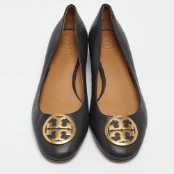 Pre Owned Tory Burch Black Leather Benton Ballet Flats Size 40