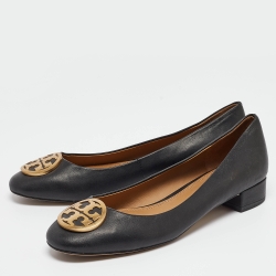 Pre Owned Tory Burch Black Leather Benton Ballet Flats Size 40