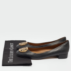 Pre Owned Tory Burch Black Leather Benton Ballet Flats Size 40