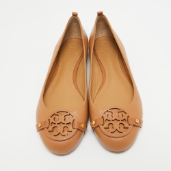 مملوكة مسبقًا Tory Burch Brown Leather Gabriel Ballet Flats Size 39.5