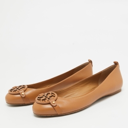 مملوكة مسبقًا Tory Burch Brown Leather Gabriel Ballet Flats Size 39.5