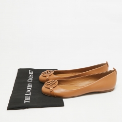 مملوكة مسبقًا Tory Burch Brown Leather Gabriel Ballet Flats Size 39.5