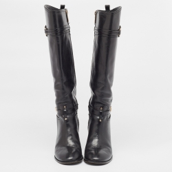 Pre Owned Tory Burch Black Leather Knee Length Boots Size 40.5