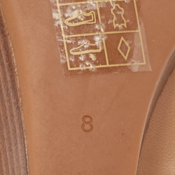 Pre Owned Tory Burch Beige Patent and Leather Wedge Pumps Size 38.5