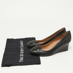 Pre Owned Tory Burch Black Leather Julianne  Wedge Pumps Size 38.5