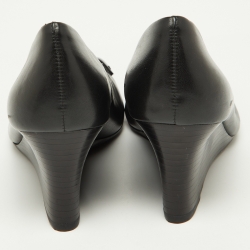 Pre Owned Tory Burch Black Leather Julianne  Wedge Pumps Size 38.5