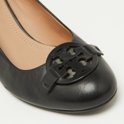 Pre Owned Tory Burch Black Leather Julianne  Wedge Pumps Size 38.5