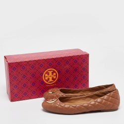 Pre Owned Tory Burch Brown Quilted Leather Benton 2 Ballet Flats Size 39