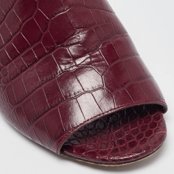 Pre Owned Tory Burch Burgundy Croc Embossed Leather Salinas Slide Sandals Size 38