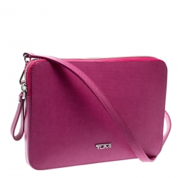 Tumi Pink Leather Slim Zip Crossbody Bag