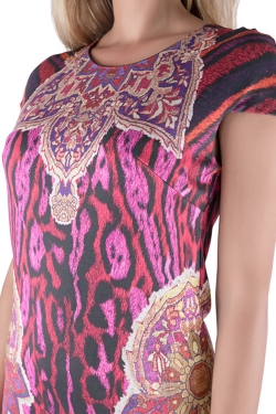 مملوكة مسبقًا Just Cavalli Multicolor Leopard Print Cap Sleeve Shift Dress L