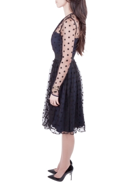 Alice by Temperley Navy Blue and Black Polka Dot Sheer Mesh Overlay Celia Dress S