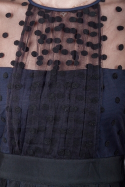 Alice by Temperley Navy Blue and Black Polka Dot Sheer Mesh Overlay Celia Dress S