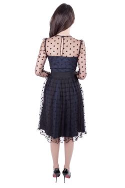 Alice by Temperley Navy Blue and Black Polka Dot Sheer Mesh Overlay Celia Dress S