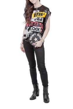 Pre Owned Versace Metallic Black The Blonde Wild Bombshell Rocks Tonight Print T Shirt S 