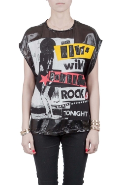 Pre Owned Versace Metallic Black The Blonde Wild Bombshell Rocks Tonight Print T Shirt S 