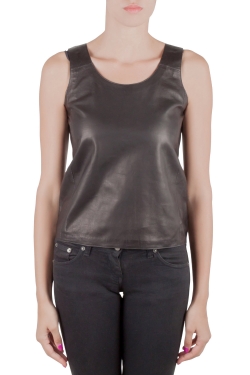 MM6 Maison Margiela Black Leather Sleeveless Tank Top M
