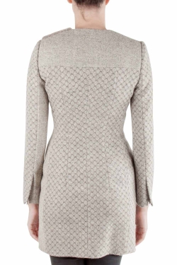 Pre Owned Peter Pilotto Beige Jacquard Wool Sliver Leather and Mink Fur Trim Double Breasted Coat S