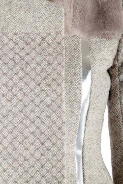 Pre Owned Peter Pilotto Beige Jacquard Wool Sliver Leather and Mink Fur Trim Double Breasted Coat S