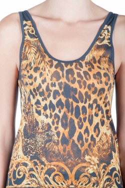 Pre Owned Balmain Slate Grey and Gold Leopard Print Cotton Tank Top S