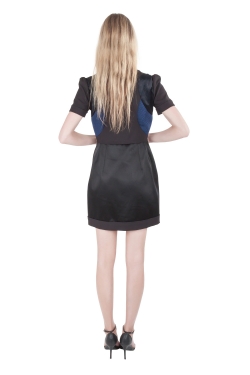 مملوكة مسبقًا Victoria Victoria Beckham Black Contrast Jacquard Paneled Zip Front Dress M