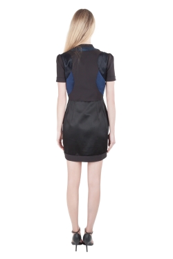 مملوكة مسبقًا Victoria Victoria Beckham Black Contrast Jacquard Paneled Zip Front Dress M