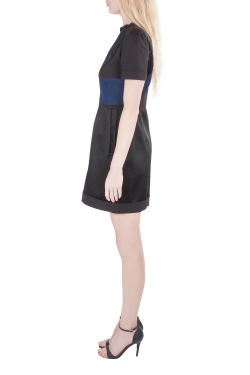 مملوكة مسبقًا Victoria Victoria Beckham Black Contrast Jacquard Paneled Zip Front Dress M