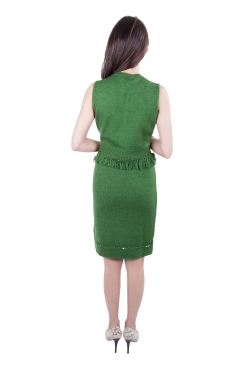 Pre Owned Dsquared2 Green Ribbed Knit Sleeveless Fringed Sheath Dress M