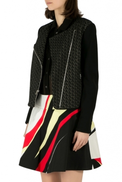 Pre Owned Diane von Furstenberg Black Wool Jacquard Noni Moto Jacket S