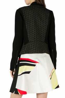 Pre Owned Diane von Furstenberg Black Wool Jacquard Noni Moto Jacket S