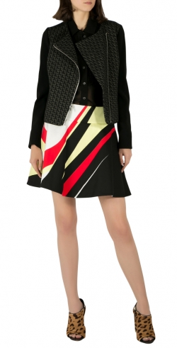 Pre Owned Diane von Furstenberg Black Wool Jacquard Noni Moto Jacket S