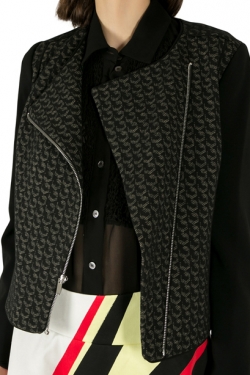 Pre Owned Diane von Furstenberg Black Wool Jacquard Noni Moto Jacket S