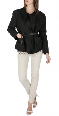 Isabel Marant Black Cotton Raw Edged Double Breasted Belted Jacket L