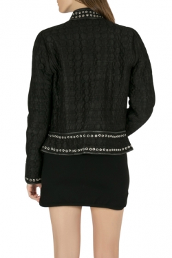 Pre Owned Isabel Marant Black Raw Silk Circle Quilted Eyelet Detailed Orval Jacket M