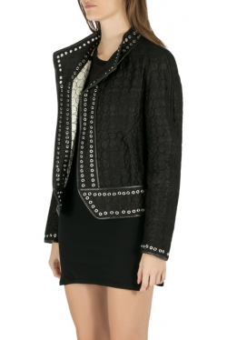 Pre Owned Isabel Marant Black Raw Silk Circle Quilted Eyelet Detailed Orval Jacket M