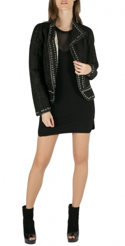 Pre Owned Isabel Marant Black Raw Silk Circle Quilted Eyelet Detailed Orval Jacket M