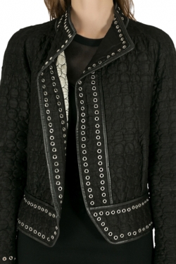Pre Owned Isabel Marant Black Raw Silk Circle Quilted Eyelet Detailed Orval Jacket M