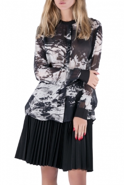 Preen by Thornton Bregazzi Blackbirds Printed Silk Long Sleeve High Low Blouse L