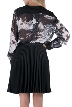 Preen by Thornton Bregazzi Blackbirds Printed Silk Long Sleeve High Low Blouse L