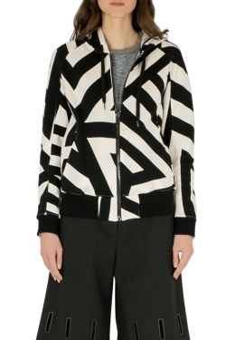 Gareth Pugh Black and White Geometric Print Hooded Sweatshirt M 