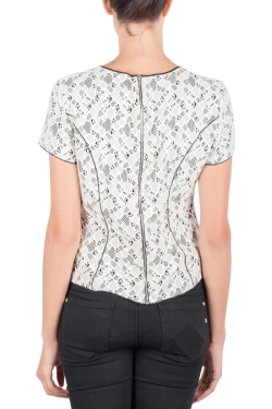 Pre Owned Nina Ricci Cream and Black Lace Princess Panel Top L 