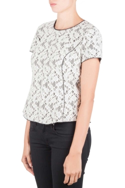 Pre Owned Nina Ricci Cream and Black Lace Princess Panel Top L 