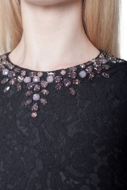 Pre Owned Needle & Thread Black Floral Lace Embellished Neck Gown S