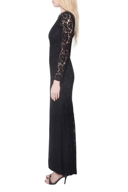 Pre Owned Needle & Thread Black Floral Lace Embellished Neck Gown S